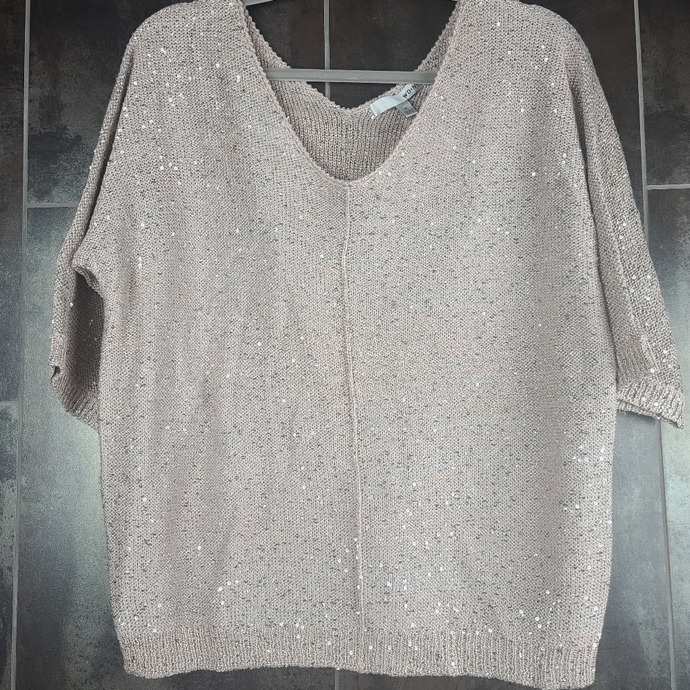 WD NY Beige Knit Metallic Sweater Top XL